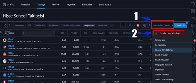 Tradingview hisse tarama ayarlarını kaydetme nasıl yapılır ?